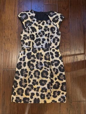 Tibi Leopard Print Mini Dress - Black and Tan